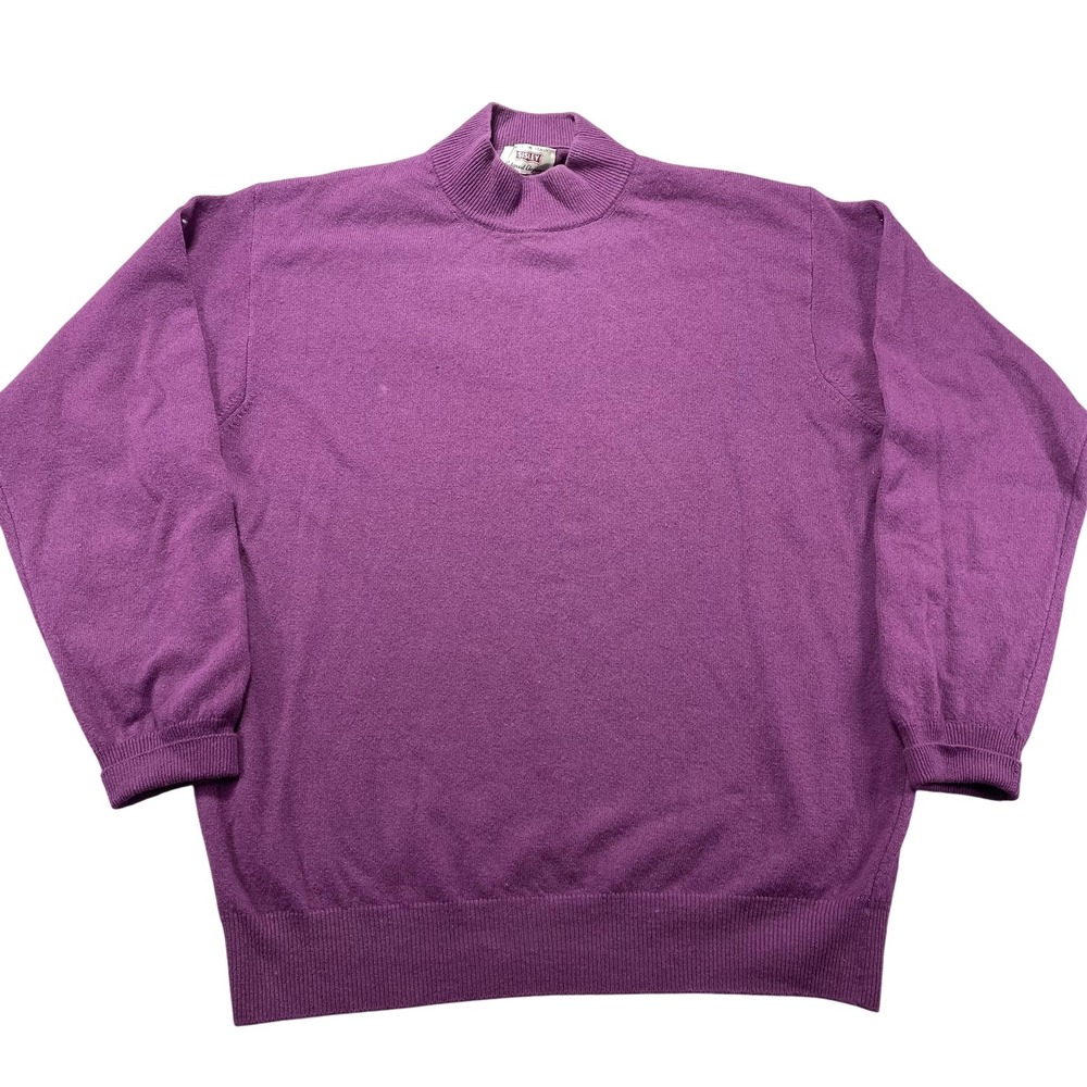 Vintage Sisley Sweater Mens Large Purple Wool Mock Neck Pullover Made Italy